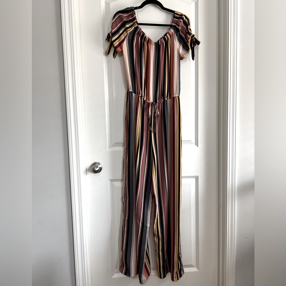 Rainbow striped romper - off-shoulder